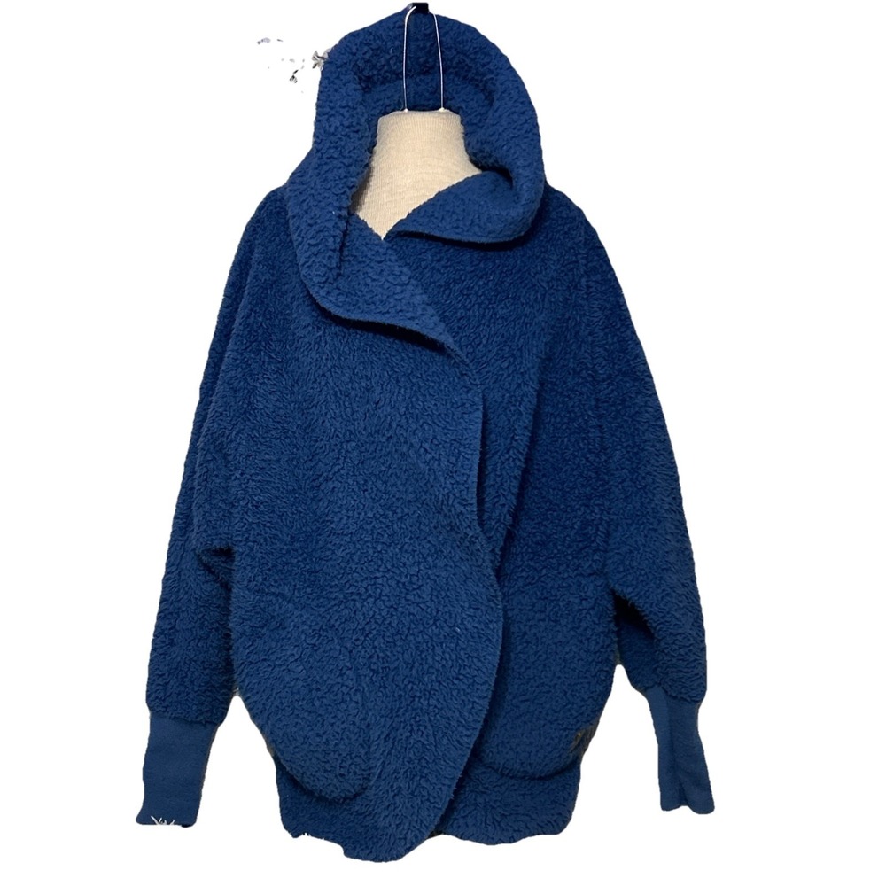 Nordic Beach Body Wrap OS Midnight Navy Fleece Hooded‎ Cardigan Cozy Head Warmer